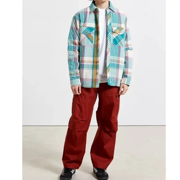 UO Men's Eclectic Grandpa Skater Plaid Seersucker Shirt Jacket,Multi, L - Picture 16 of 16